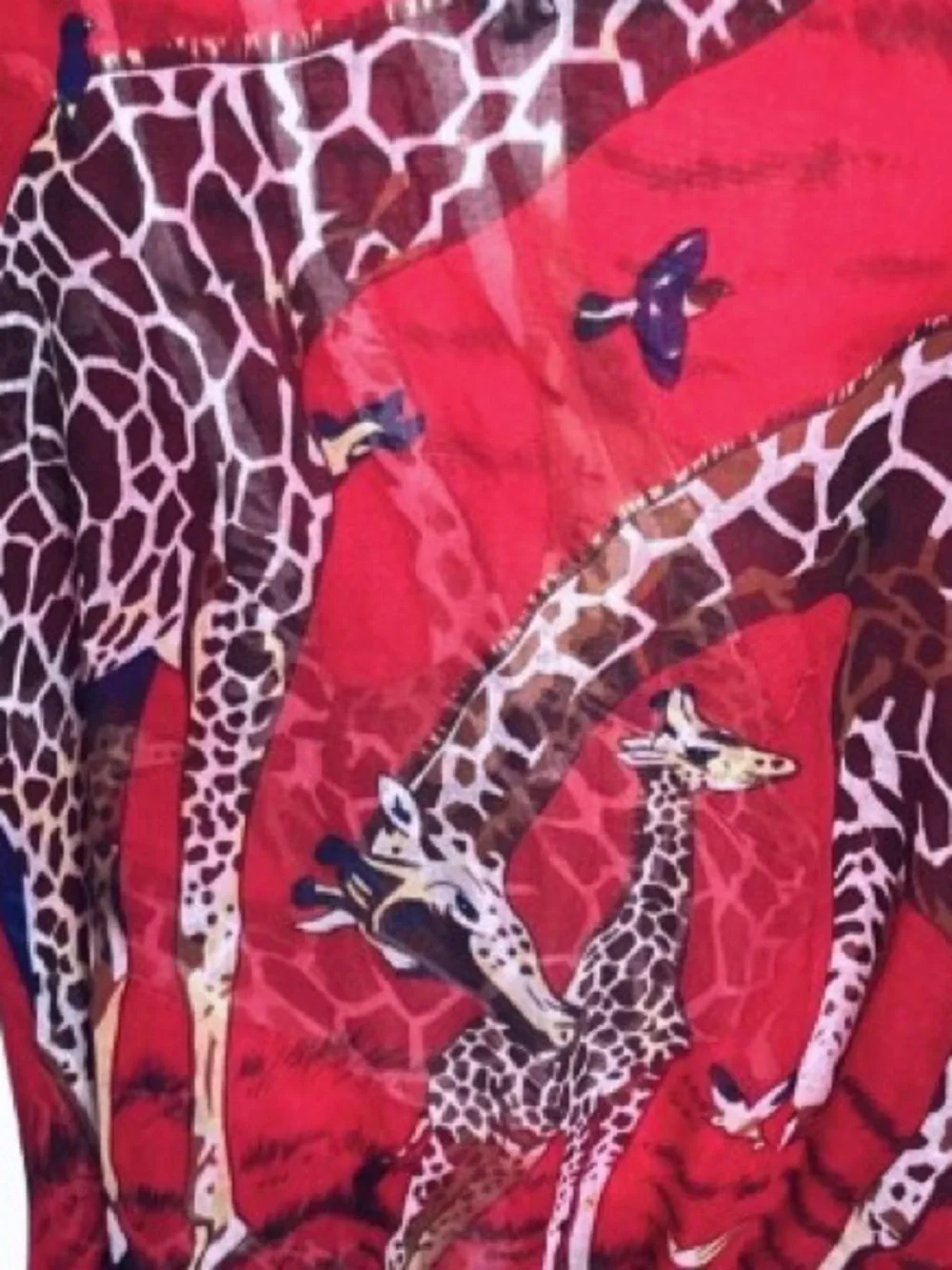 Giraffe Scarf Red Blue Large Wrap Animals Boho Vintage? Shawl Birds Estate